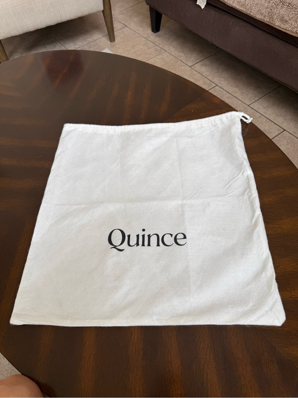 Quince White Drawstring Storage Bag Dust Bag 18”x18”